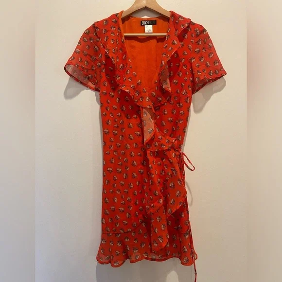 Beach Riot Red Orange Ruffled Wrap Sundress size S - Picture 3 of 13